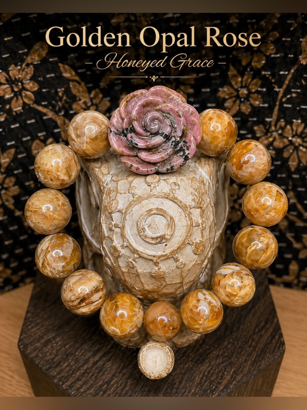 Golden Opal Rose Carving 13mm – Honeyed Grace